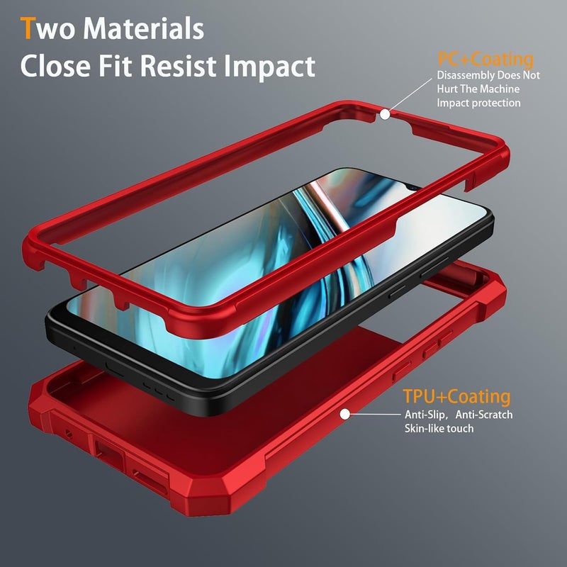 Mocotto for BLU View 5 Phone Case with Tempered Glass Screen Protector,Slim Soft Silicone Full-Body Protective Case for BLU View 5 (Red) - Image 3